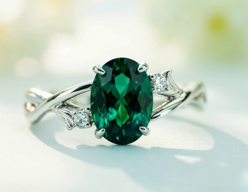 Tourmaline ring with climbing vine setting